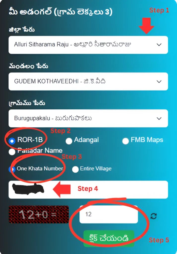 Meebhoomi AP View 1B, Adangal @ meebhoomi.ap.gov.in