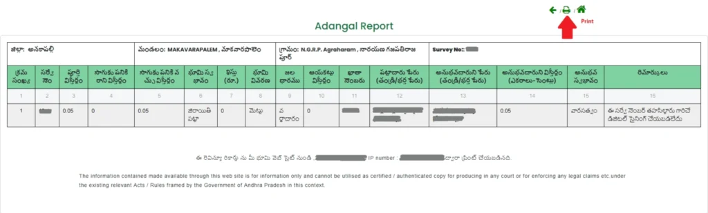 Meebhoomi AP View 1B, Adangal @ meebhoomi.ap.gov.in