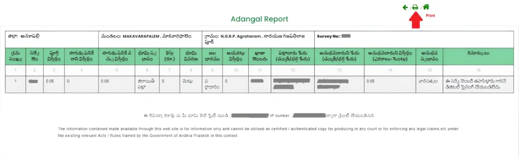 Meebhoomi AP View 1B, Adangal @ meebhoomi.ap.gov.in