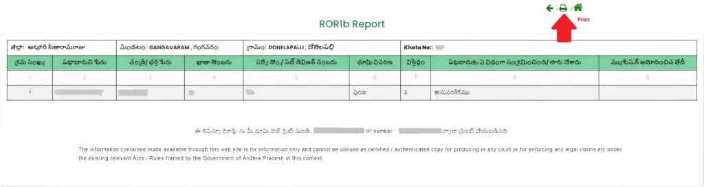 Meebhoomi AP View 1B, Adangal @ meebhoomi.ap.gov.in
